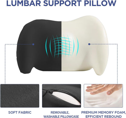 Lumbar Support Pillow for Office Chair, Car Lumbar Pillow Lower Back Pain Relief, Memory Foam Back Cushion with 4D Mesh Cover and Adjustable Straps, Ergonomic Chair Back Pillow for Car,Bed, Gaming