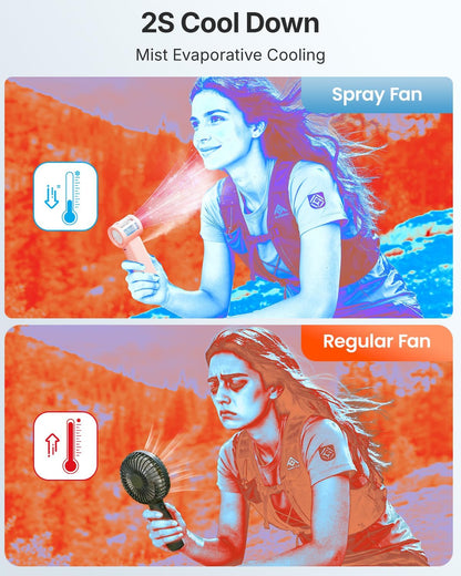 SWEETFULL Handheld Misting Fan Portable - 5000mAh Rechargeable Battery, Powerful Turbo Personal Mister Fans, 5 Speed, Mini Water Spray Mist Hand Fan for Travel, Outdoors, Beach Vacation (Black)