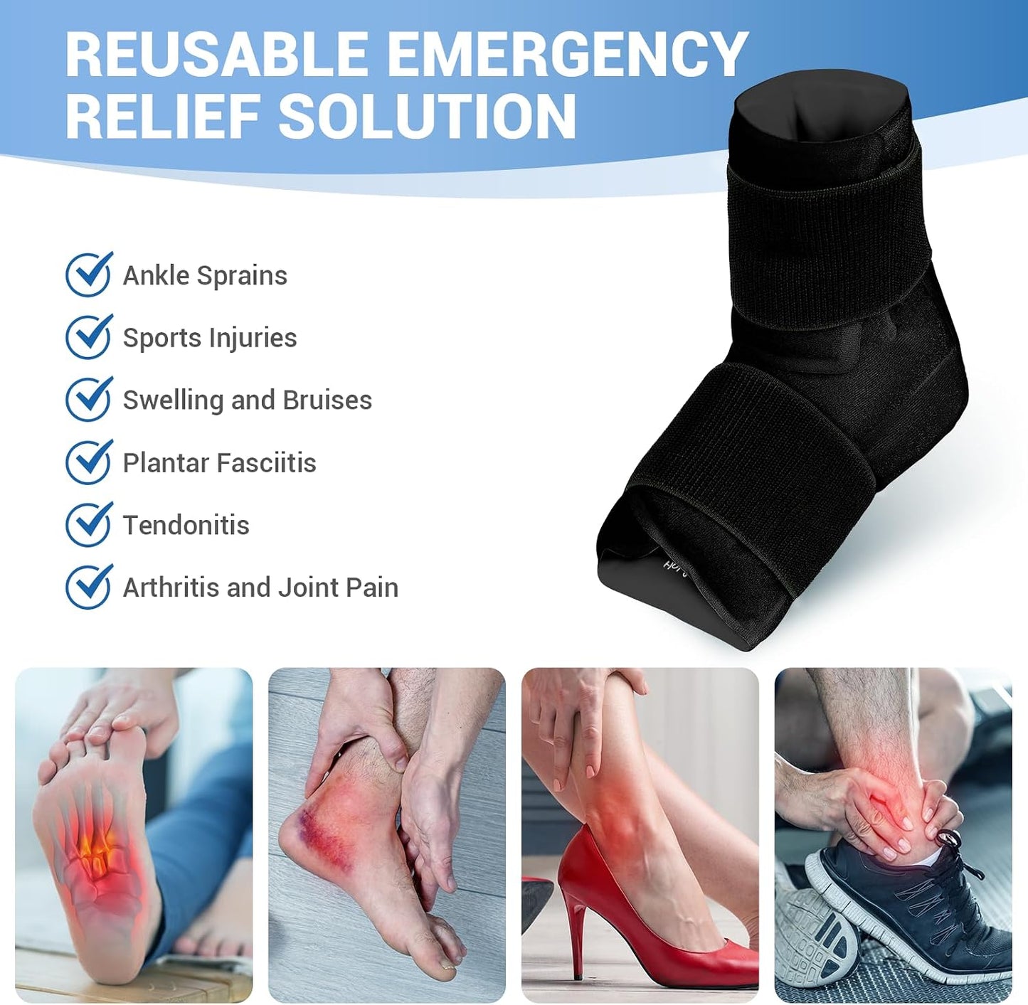 Comfytemp Ankle Foot Ice Pack Wrap for Plantar Fasciitis Relief, Ankles Brace for Sprain, Heel Spur, Swelling, Achilles Tendonitis, Cold Bag for Injuries Reusable, Hot Cold Compress, 1 Pack (Blue)