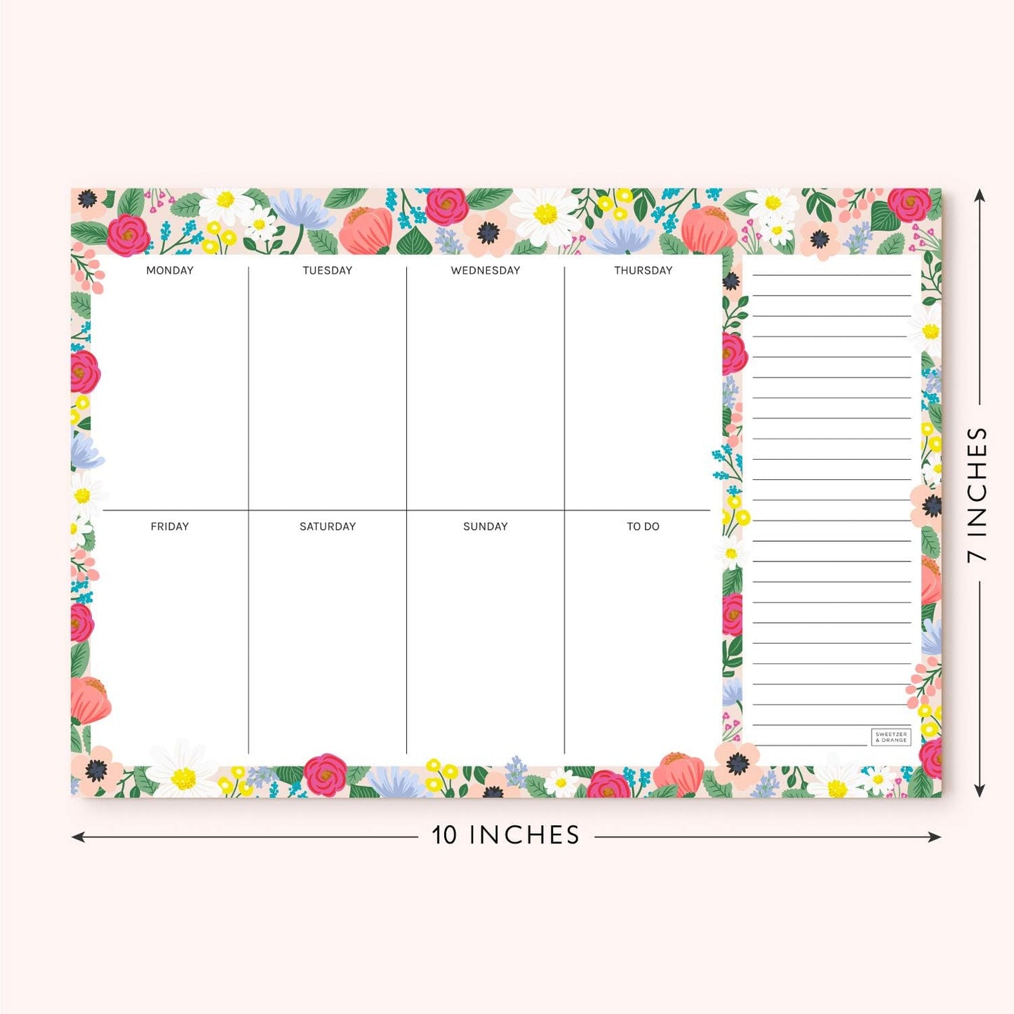 Sweetzer & Orange Floral Weekly Planner 2026, Undated Sheets To Do List Notepad, 7x10” Day Desk Note Pad Easy to Tear, School and Home Checklist Productivity Organizer, Work and Daily Planner