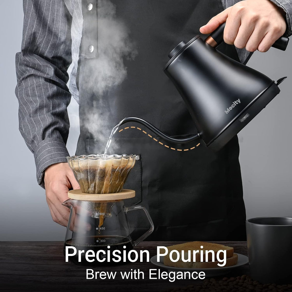 Mecity Electric Kettle Gooseneck Water Kettle Stainless Steel Tea Kettle Water Boiler Fast Heating, Auto Shut Off, 27 fl oz, 1000W, Stainless Steel