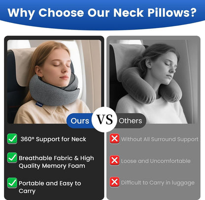 Travel Pillow Neck Pillow for Airplane Travel Essentials - Memory Foam Travel Neck Pillow, Stops Head Bobbing With Eye Mask & Earplugs, Portable Carry Bag for Long Flights| Airplane Accessories Black