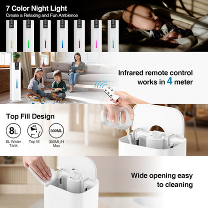 8L/2.1 Gal Smart Humidifier Large Room, Top Fill Cool Mist Humidifiers for Bedroom with App & Remote Control, Night Light, 24H Timer, Aroma Box & 360° Nozzles, Humidifier for Home, Office & Plants