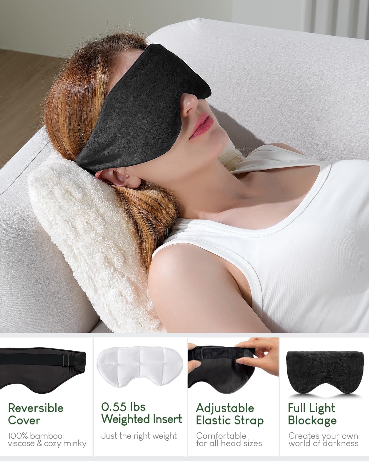 Sivio Weighted Eye Mask for Sleeping, Cooling & Cozy Reversible Blackout Sleep Mask for Women & Men, Microwave Freezable Heavy Blindfold for Airplane, Travel, Meditation, 0.55lb, Grey