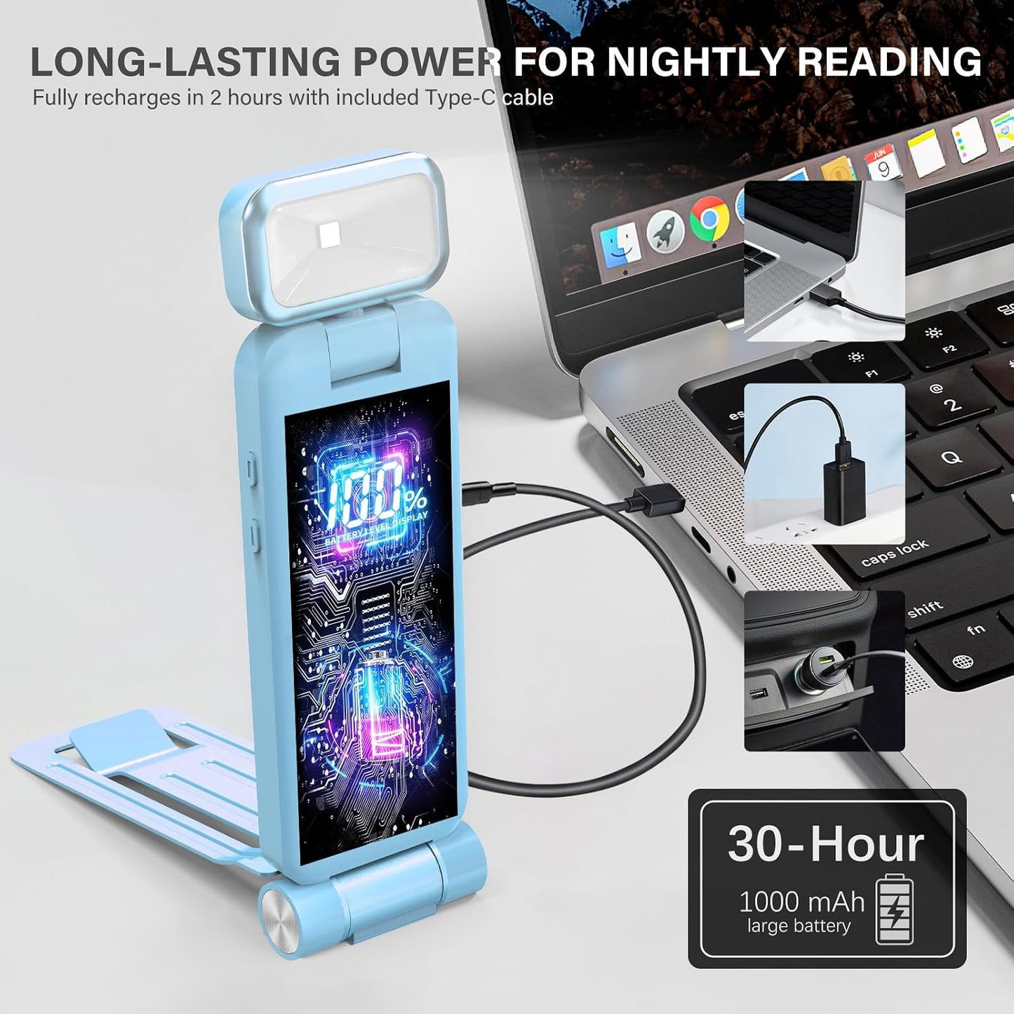 KTEBO 2 Pack Rechargeable Book Light Clip-On Reading Light for Books in Bed | 9 eye-friendly modes from 3 color temperatures and 3 brightness, USB-C up to 30 hrs - Black & Black