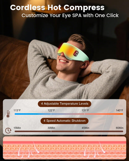 Cordless Heated Eye Mask, 4 Temp Timed Shutdown for Dry Eyes & Sleep Relief