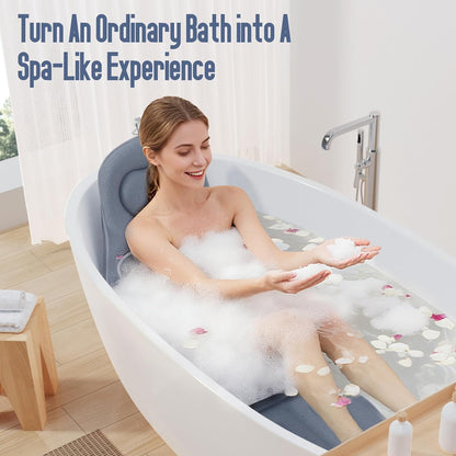 Luxury Full Body Bathtub Pillow 6D Air Mesh,Extra Long Bath Pillow for Tub Non Slip,Soft Relax Tub Pillow for Bath Head Neck Back Waist Support,Large Thick Spa Bathtub Cushion (Gray)