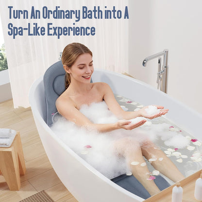 Luxury Full Body Bathtub Pillow 6D Air Mesh,Extra Long Bath Pillow for Tub Non Slip,Soft Relax Tub Pillow for Bath Head Neck Back Waist Support,Large Thick Spa Bathtub Cushion (Gray)