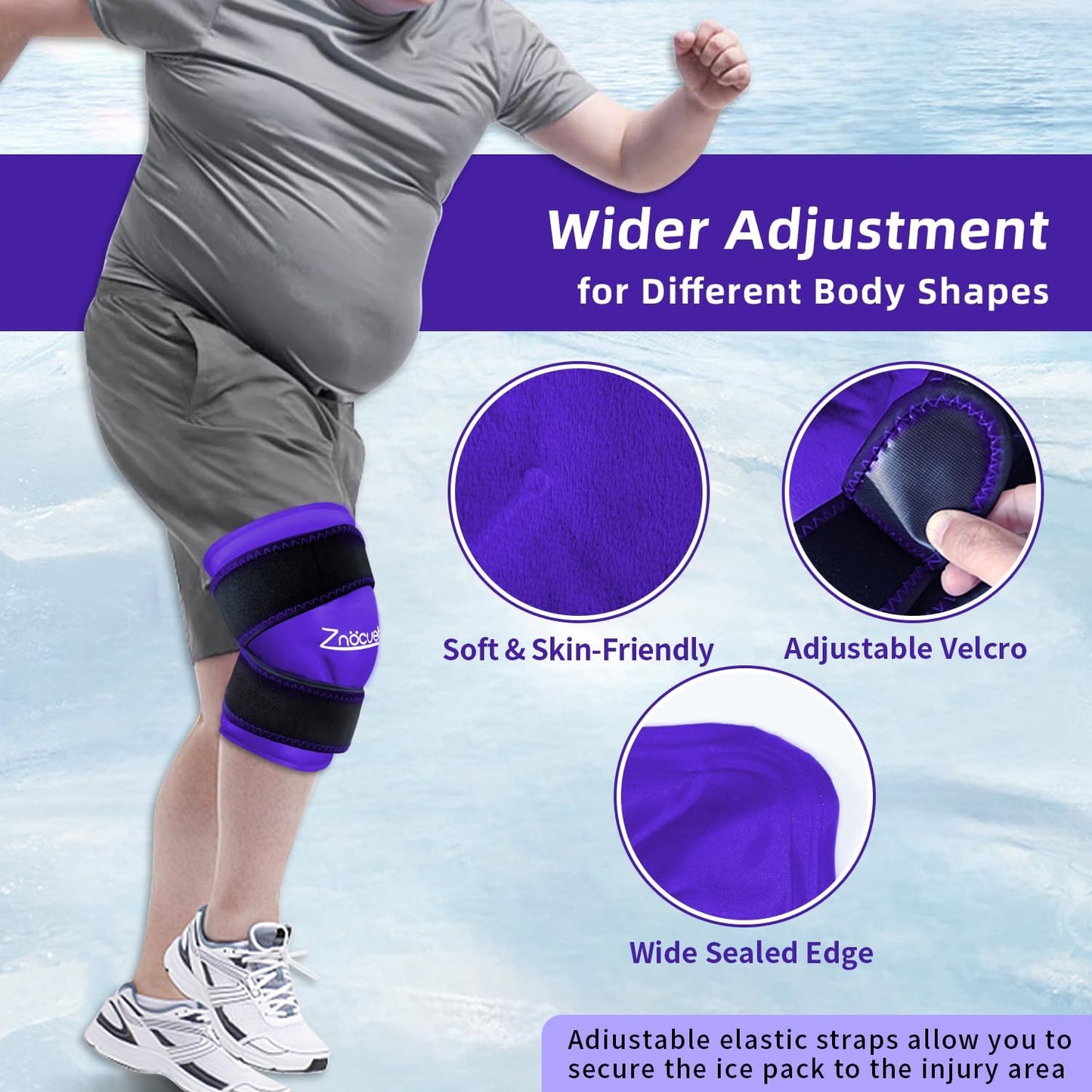 ZNÖCUETÖD Enhanced Knee Ice Pack Wrap 2 Pack for Pain Relief, Large Gel Ice Pack for Knee Leg Injuries Reusable with Cold Compression for Tendonitis, Arthritis, Swelling, Bruises, Surgery Recovery
