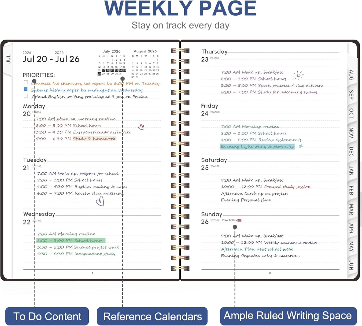Planner 2026-2027, Weekly and Monthly Calendar Planner, JUL 2026 - JUN 2027 | Academic Year, Daily Agenda Book, A5(6.3'' x 8.5''), Sprial Bound, Inner Pocket, Office School Use