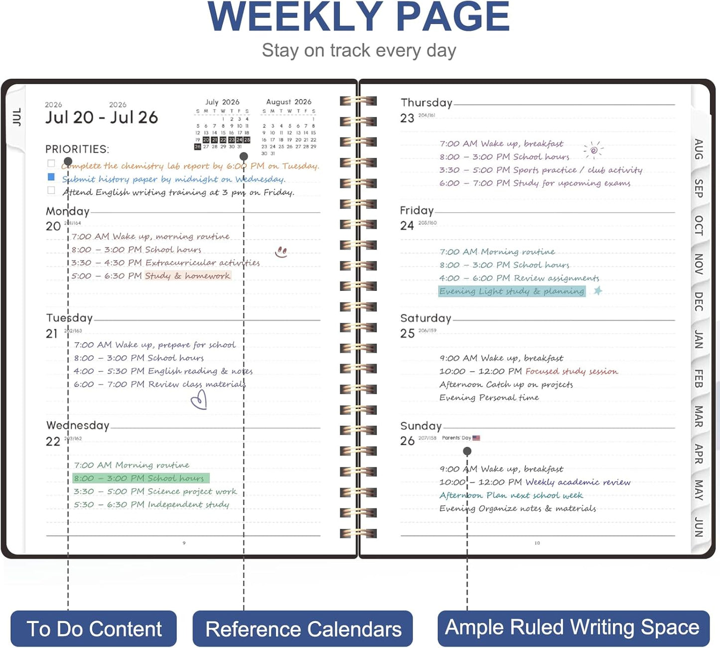 Planner 2026-2027, Weekly and Monthly Calendar Planner, JUL 2026 - JUN 2027 | A5(6.3'' x 8.5''), Hardcover, Agenda Book, Sprial Bound, Inner Pocket, Office and School Use