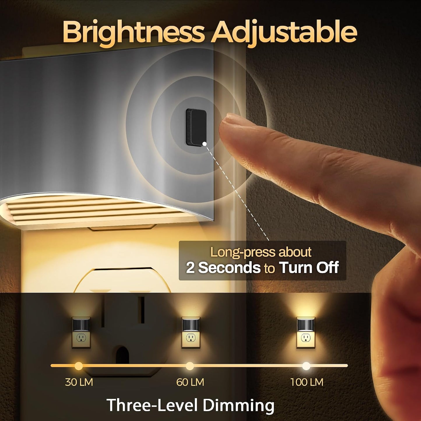 DORESshop LED Night Light[2 Pack], Night Lights Plug into Wall, 3 Level Brightness Adjustable Plug in Night Light, Dusk to Dawn Sensor, Nightlights for Adults, Bedroom, Bathroom, Hallway, Amber