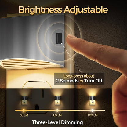 DORESshop LED Night Light[2 Pack], Night Lights Plug into Wall, 3 Level Brightness Adjustable Plug in Night Light, Dusk to Dawn Sensor, Nightlights for Adults, Bedroom, Bathroom, Hallway, Amber
