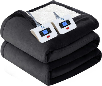 Sealy Electric Throw Blanket, Flannel & Sherpa Heated Throw with 6 Heating Levels & 2-10 Hours Auto Shut Off, Fast Heating & Machine Washable, 50x60 Inch, Light Grey