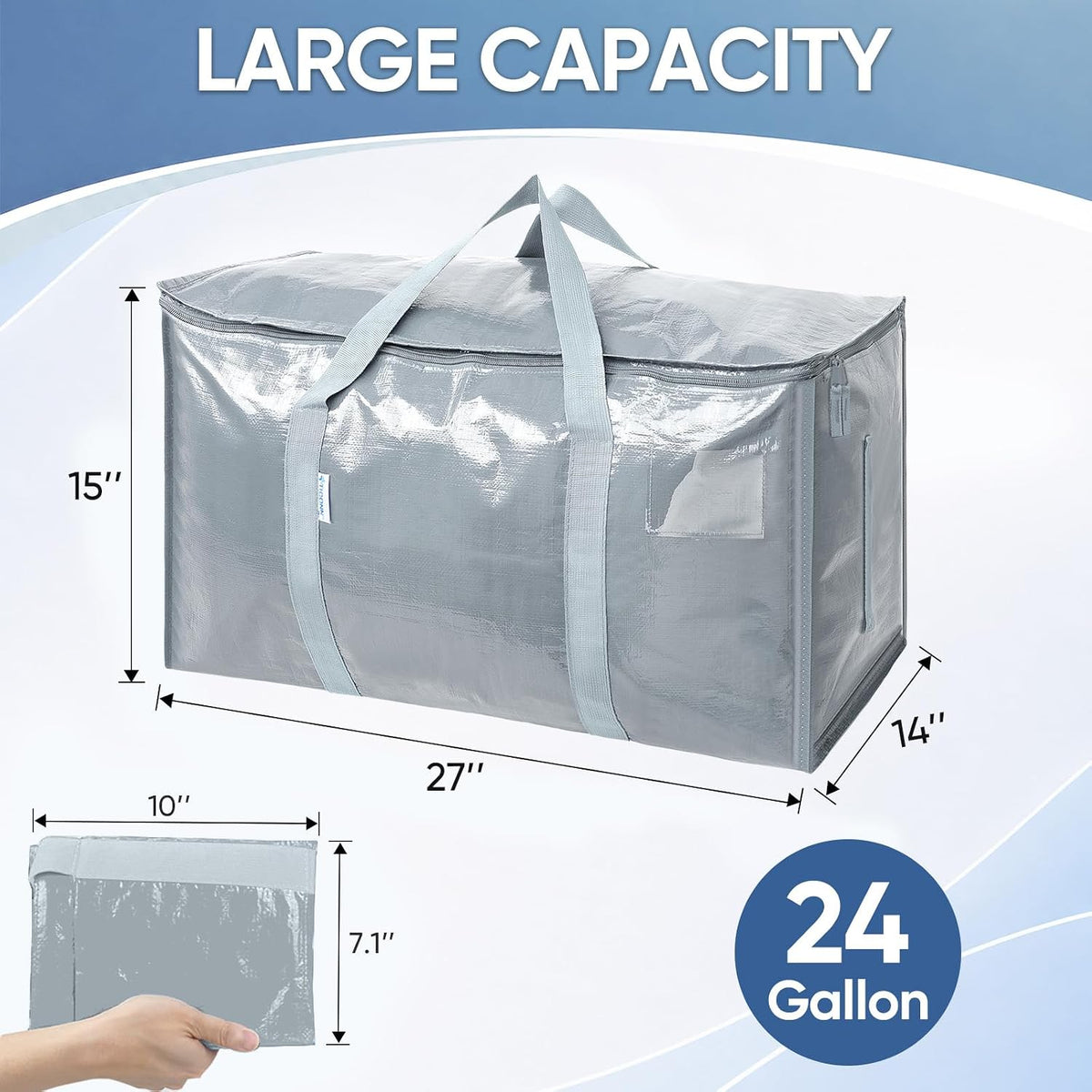 TICONN Extra Large Moving Bags Heavy Duty with Zippers & Carrying Handles, Durable Storage Bags Moving Boxes for Closet Organizers and Storage (Blue)
