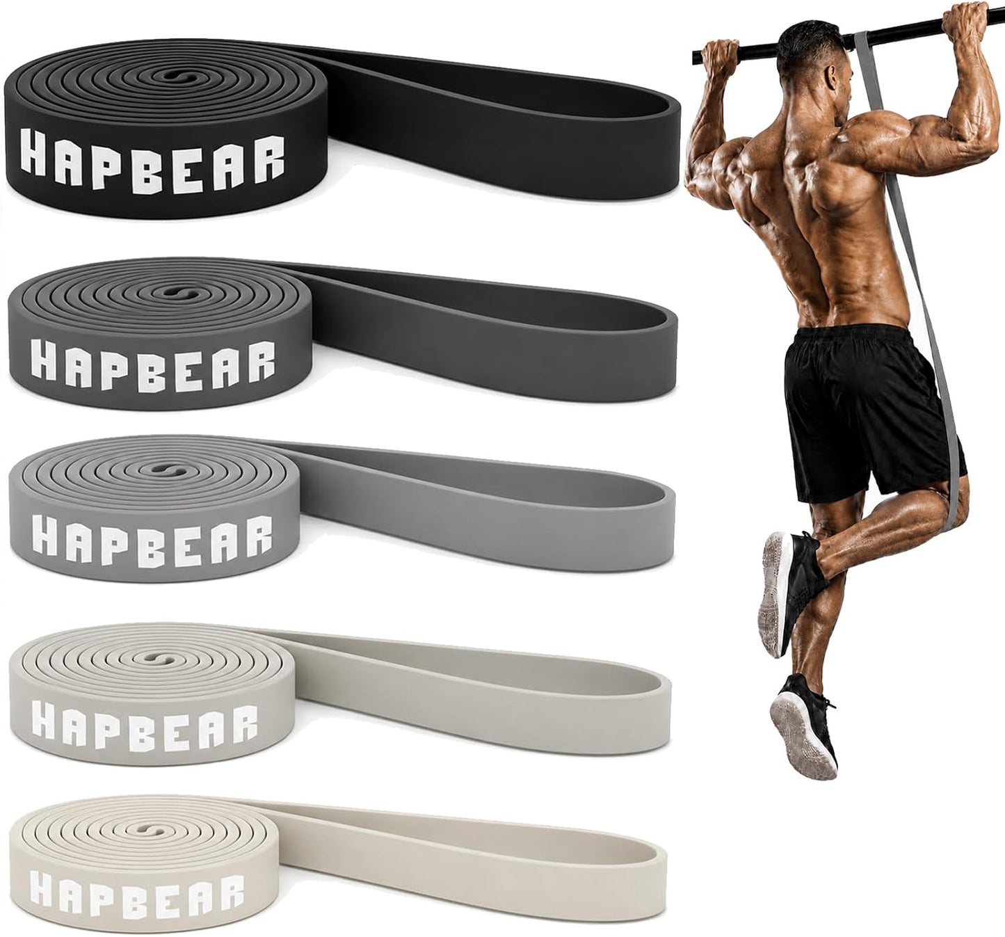 HAPBEAR Pull Up Assistance Bands - Pull Up Bands - Resistance Bands - Exercise Bands Resistance Bands Set of 5 - Workout Bands for Working Out, Stretching, Muscle Training
