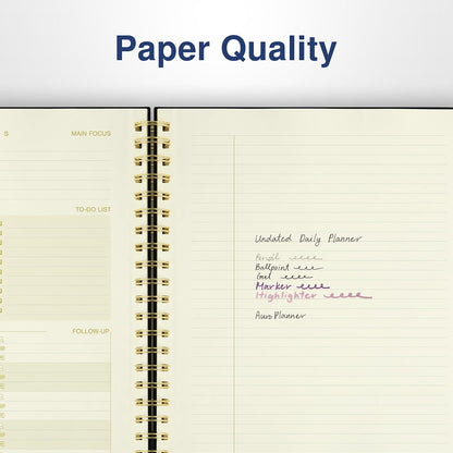 AuroPlanner Undated Daily Planner To Do List Hourly Schedule 2028 2027 2026 Calendar & Holiday Habit Tracker 180 Pages Letter Size 8.5" x 11" Sheets Hardcover Spiral Bound Notebook (Red)