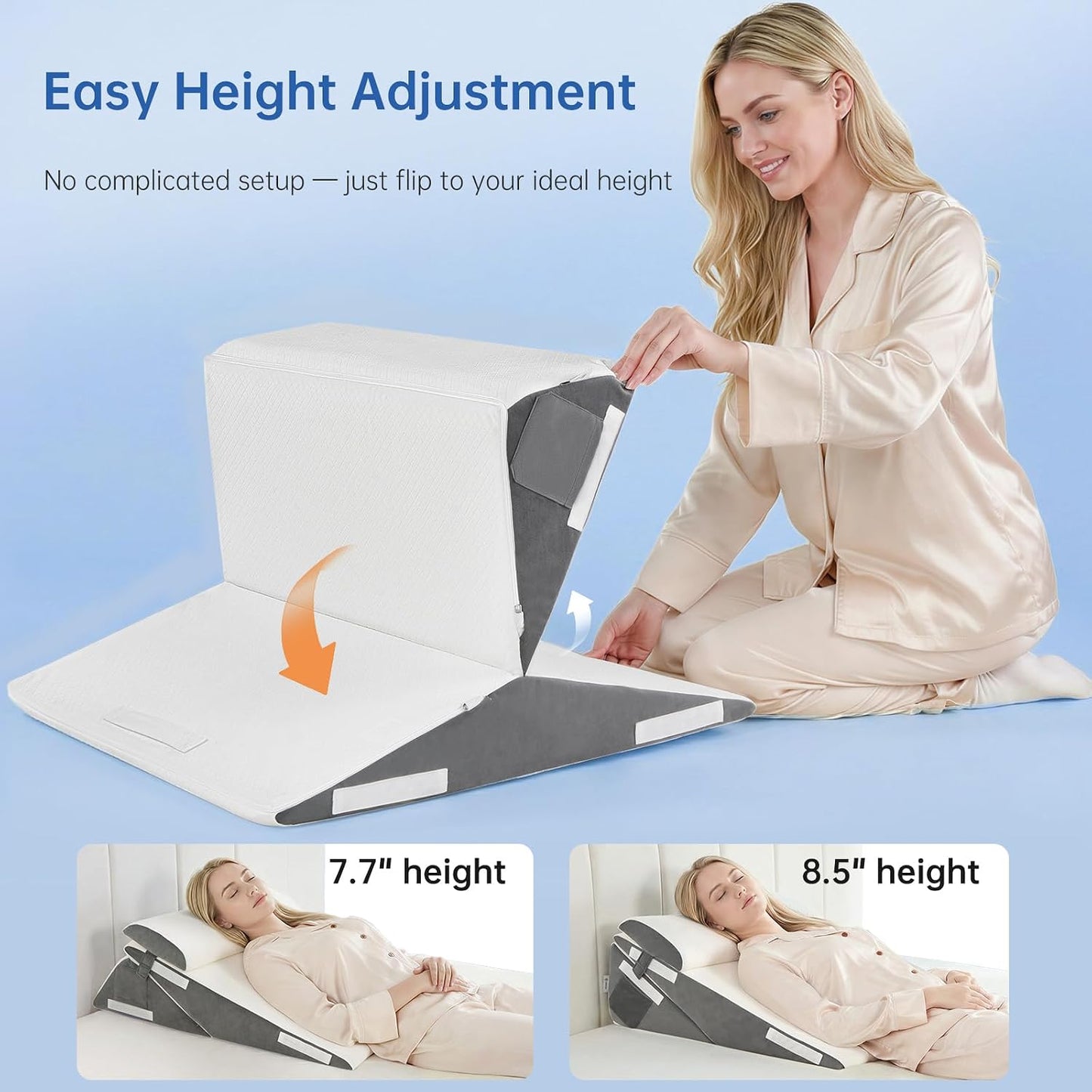Vekkia 34" Extra-Long Wedge Pillow, Back & Arm Support, Bed Wedge Pillow for Sleeping After Surgery, Acid Reflux, Snoring Relief, Removable Washable Cover & Double Side Pockets, 5.5" Height, Gray