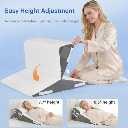 Vekkia 34" Extra-Long Wedge Pillow, Back & Arm Support, Bed Wedge Pillow for Sleeping After Surgery, Acid Reflux, Snoring Relief, Removable Washable Cover & Double Side Pockets, 5.5" Height, Gray