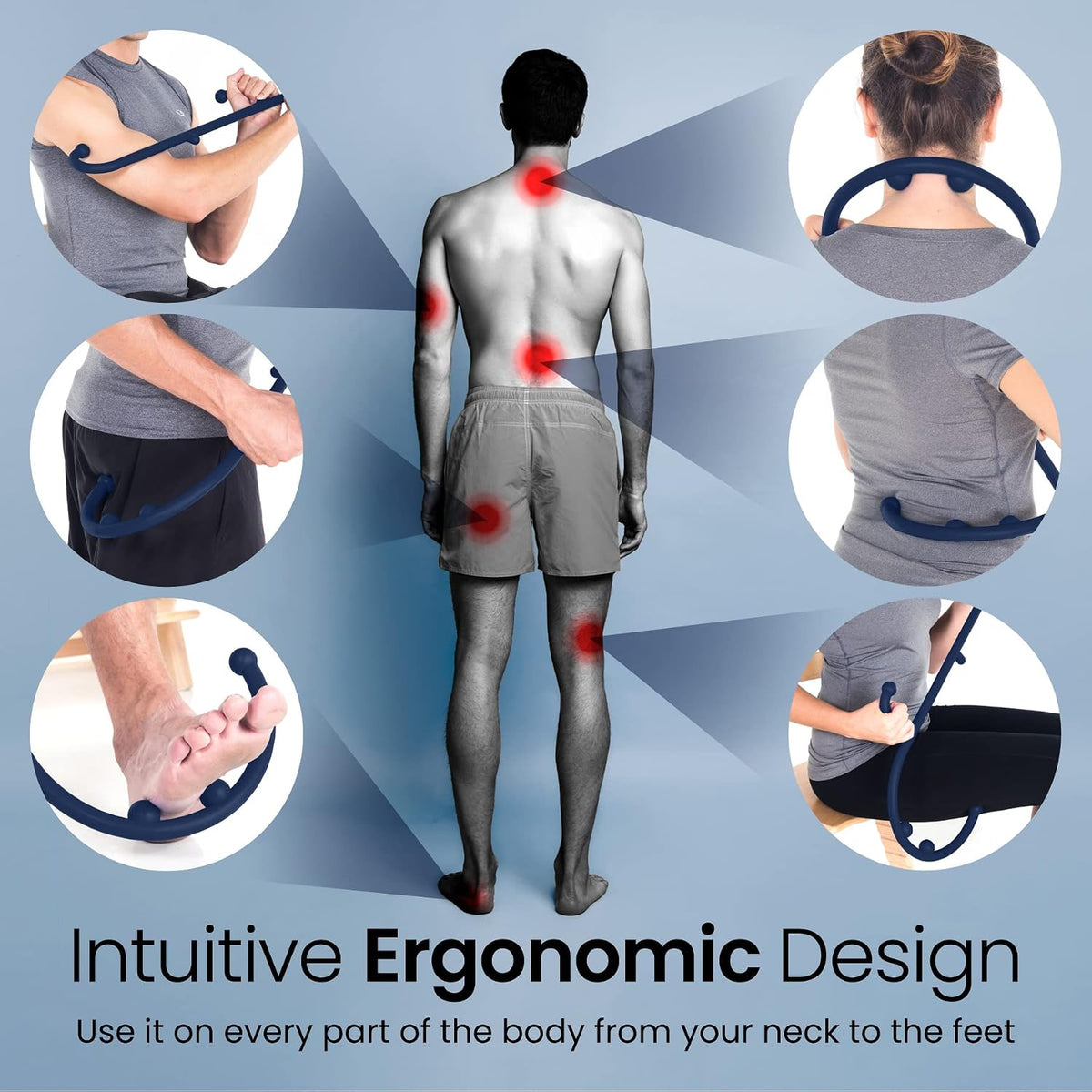 LiBa Back Massager Trigger Point Cane, Deep Tissue Back Neck Massager Black