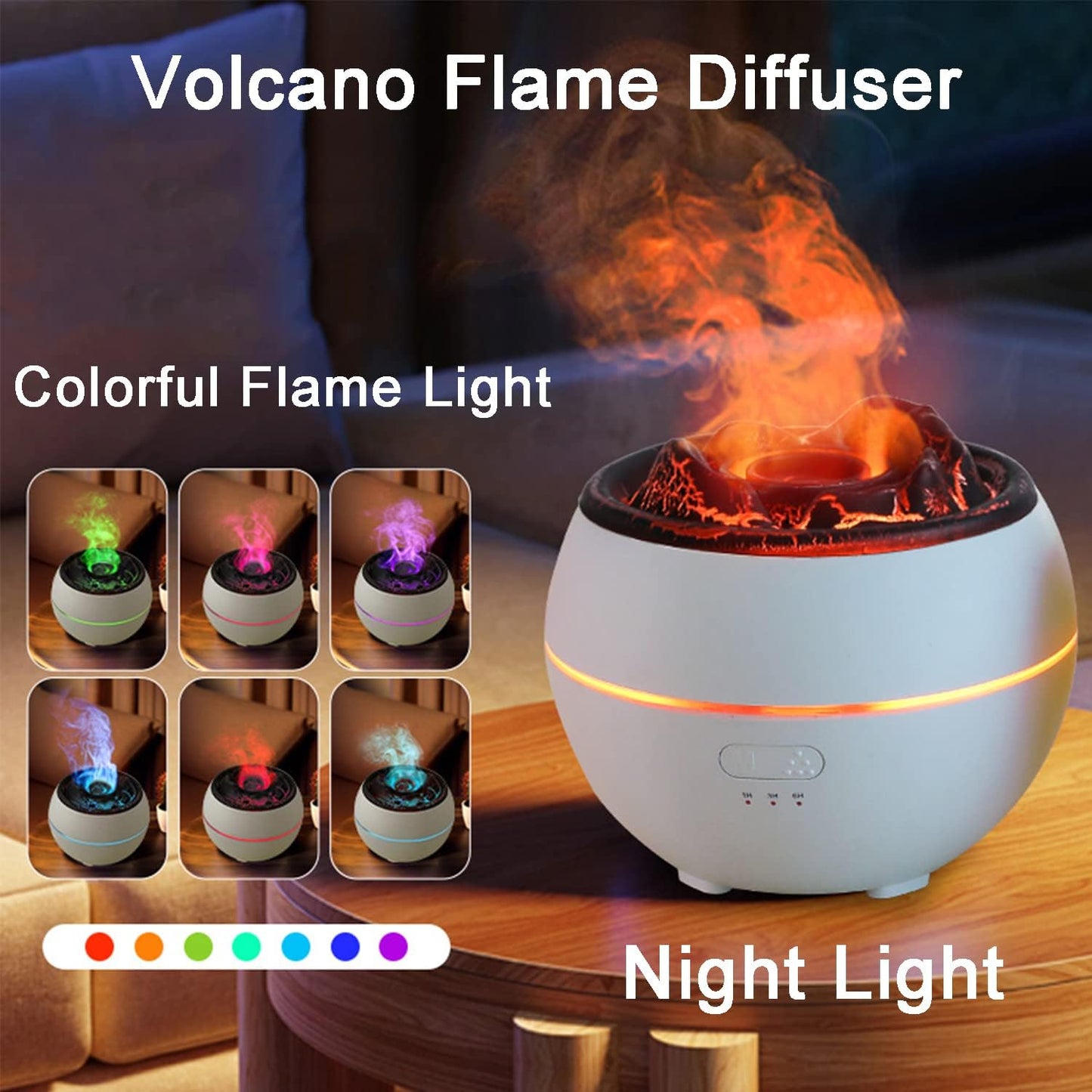 YALEDI Essential Oil Diffuser, Volcano Fire Flame Aromatherapy Diffuser, 360ml Ultrasonic Cool Mist Humidifier, Scent Aroma Diffuser with 7 Colors Light, Timer & Auto Shut-Off for Home, Room (Black)