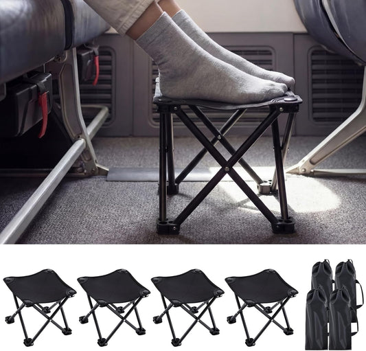 Ripeng 4 Pcs Portable Airplane Travel Foot Rest, Folding Camping Stool, Under Desk Foot Rest at Work for Long Flight, Home and Office Outdoor Hiking Fishing with Carry Bag (Black)