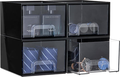 Vtopmart 4 Pack Small Clear Stackable Storage Drawers,Acrylic Bathroom Makeup Organizer,Plastic Storage Bins for Vanity, Undersink, Kitchen Cabinets, Pantry, Home Organization