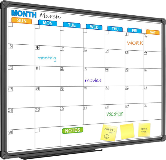 JILoffice Magnetic Dry Erase Calendar Whiteboard, 4 Month White Board Planner 36 X 24 Inch, Black Aluminum Frame Wall Mounted Board for Office Home and School