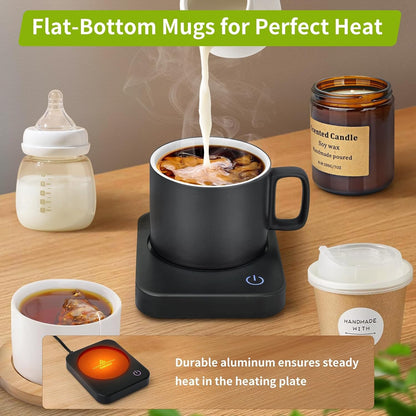 VOBAGA Coffee Mug Warmer for Desk with Auto Shut Off & 3-Temp Settings, Coffee Cup Warmer with Smart Safety Alert Home Office Accessory, Perfect for Coffee, Tea, Milk (Mug for Display)