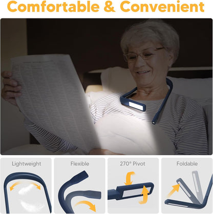 Neck Reading Light Book Lovers Gifts, Rechargeable 80Hrs Eye-friendly 3 Colors & Stepless Dimming Book Light for Reading, Christmas Stocking Stuffers for Men Women Camping Knitting Crochet Accessories