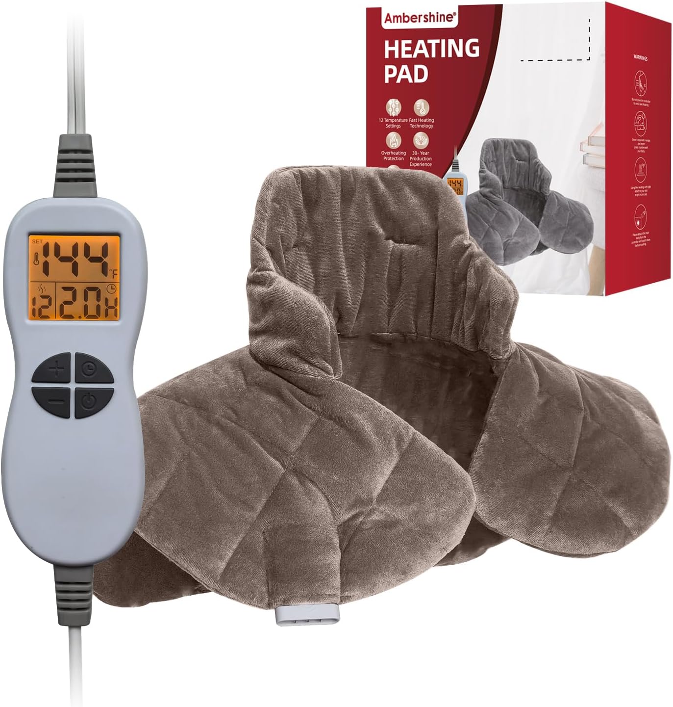 Ambershine 17''x33'' XXXL King Size Heating Pad with 12 Temperature Settings & 4 Auto-Off Countdown Timers, Pain Relief for Back/Neck/Shoulders/Abdomen/Legs(Dark Teal)