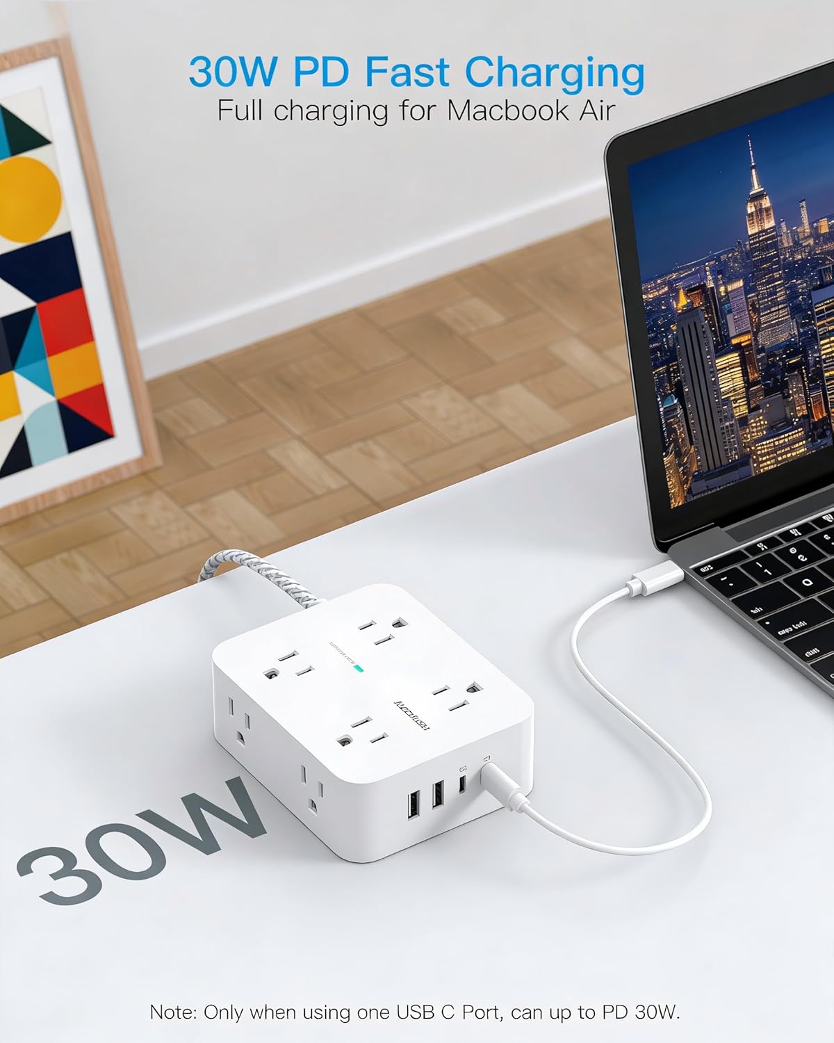 HANYCONY Surge Protector Power Strip, 1080J, 5 Ft Braided Extension Cord