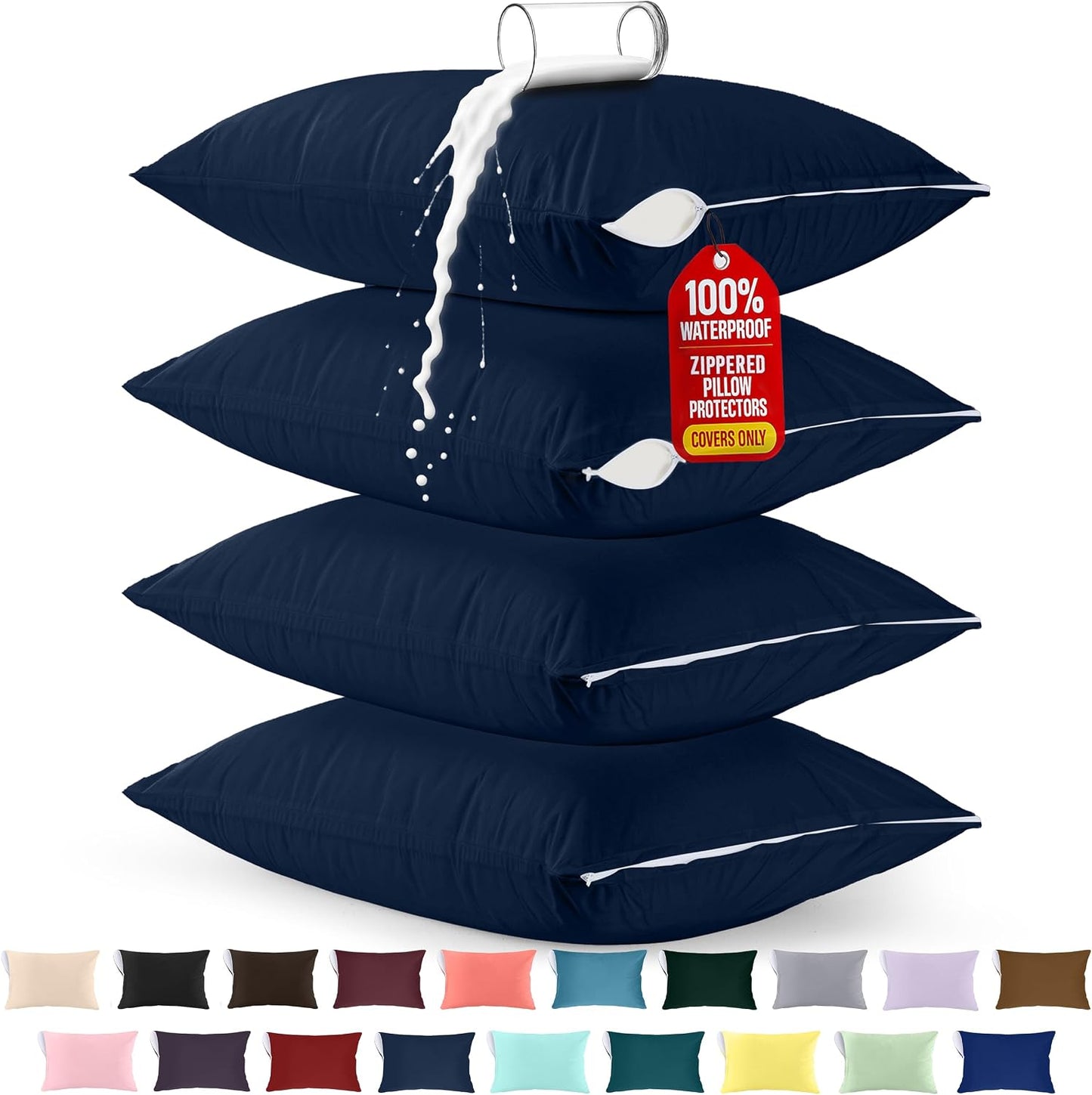 Utopia Bedding Premium 100% Waterproof Pillow Protectors with Zipper Standard Size (Set of 4), Bed Bug and Dust Mite Proof Zippered Pillow Covers, Pillow Encasement Cases, Gray