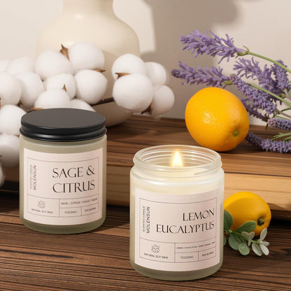 Molensun Lemon Eucalyptus Scented Candles, Aromatherapy Jar Candle, 7 oz Long Lasting Candles, Soy Wax Candle Gift for Women