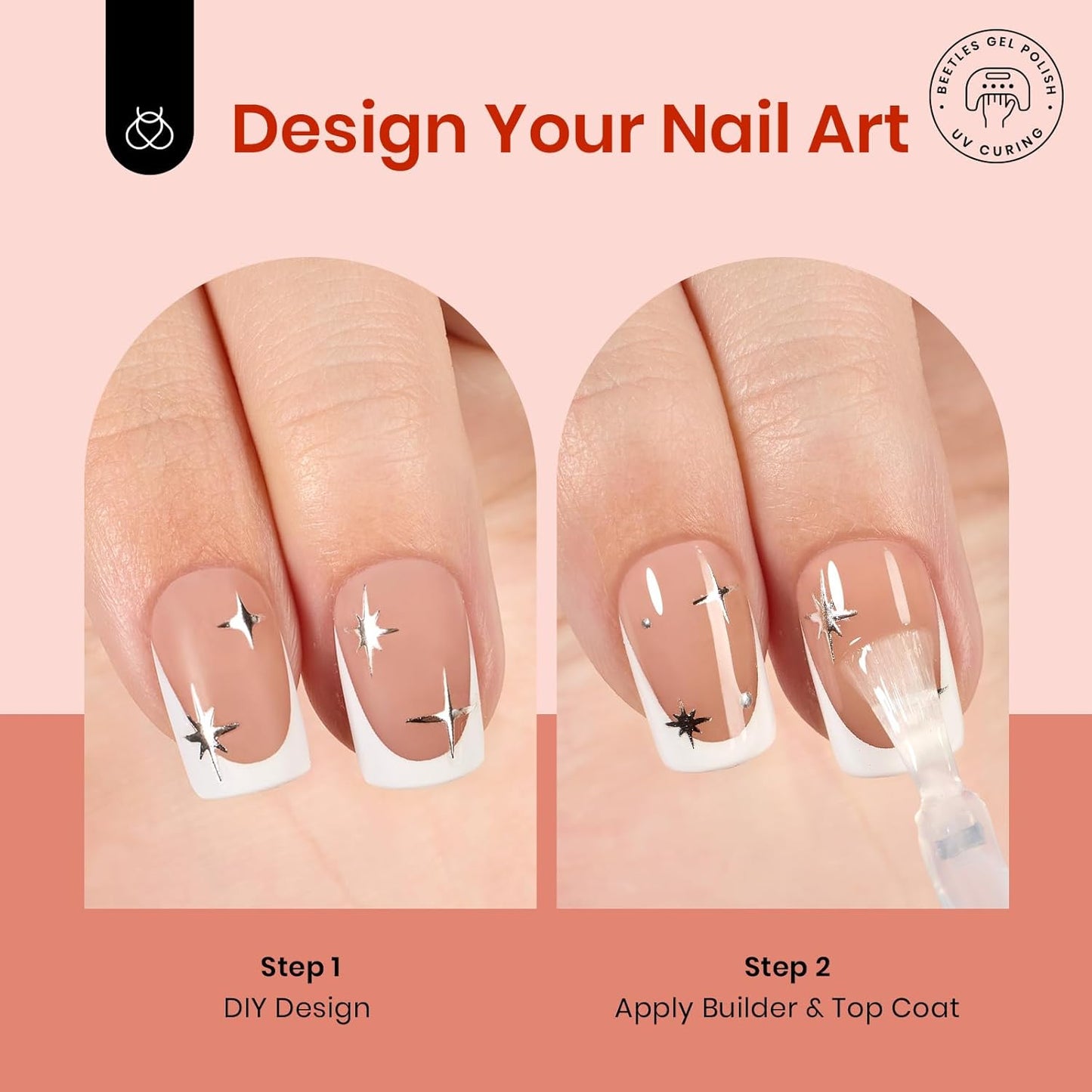 Beetles Press On Nail Kit-Short Square French Tip Press On Nails, 150Pcs Pink French Nail Tips with Nail Glue & Remover Builder Top Coat Nail Lamp, All-in-One DIY Fake Nails Gift for Women