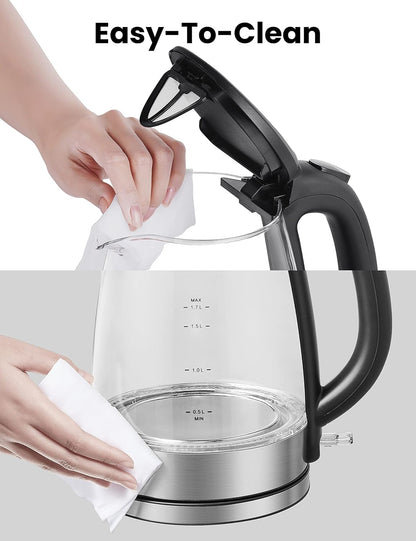 COMFEE' 1.7L Glass Tea Kettle and Kettle Water Boiler - Electric Kettle Temperature Control with 6 Presets, 2-Hr Keep Warm, Fast Heating, 304 Stainless Steel, Auto-Off and Boil-Dry Protection