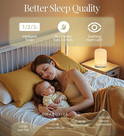 Essential Oil Diffuser - 2.4MHz Ultrasonic Glass Diffuser with Pulse/Continuous Mist & Night Light, Waterless Auto-Off, Silent Aromatherapy Diffuser for Home, Office, Yoga, Spa, Gifts & Home Decor.