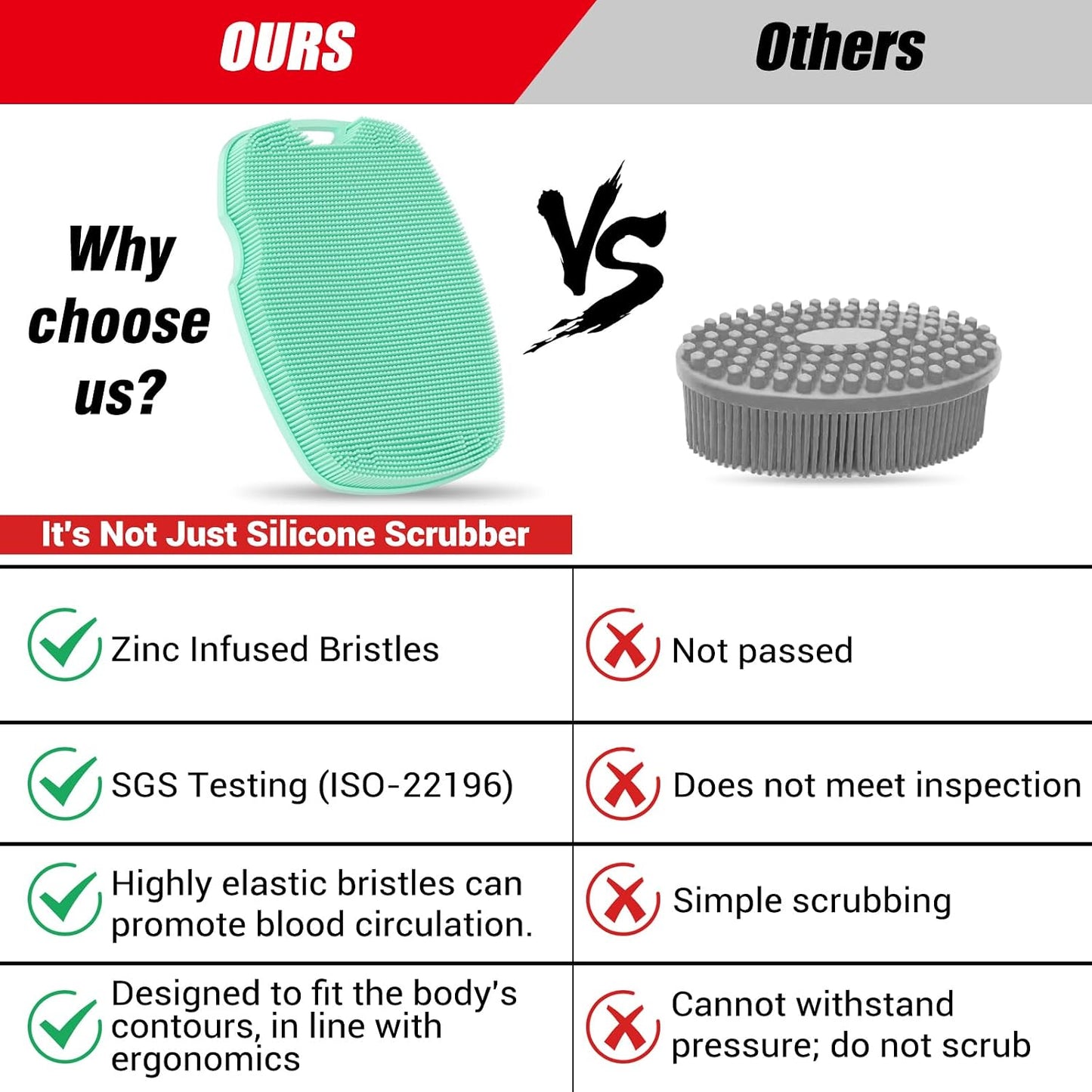 Canroom Silicone Body Scrubber - Zinc Infused-Highly Elastic Bristles Exfoliating Body Scrubber for Shower Body,Cellulite Reduction,Blood Circulation- Black