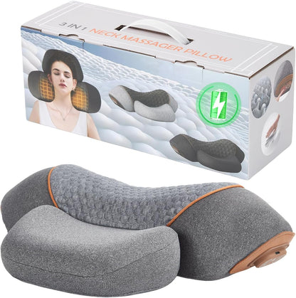 3-in-1 Rechargeable Neck Massager Pillow with Heating Traction | Deep Tissue Pain Relief, Shoulder & Neck Hump Corrector for Men Women, Gifts for Family and Friends