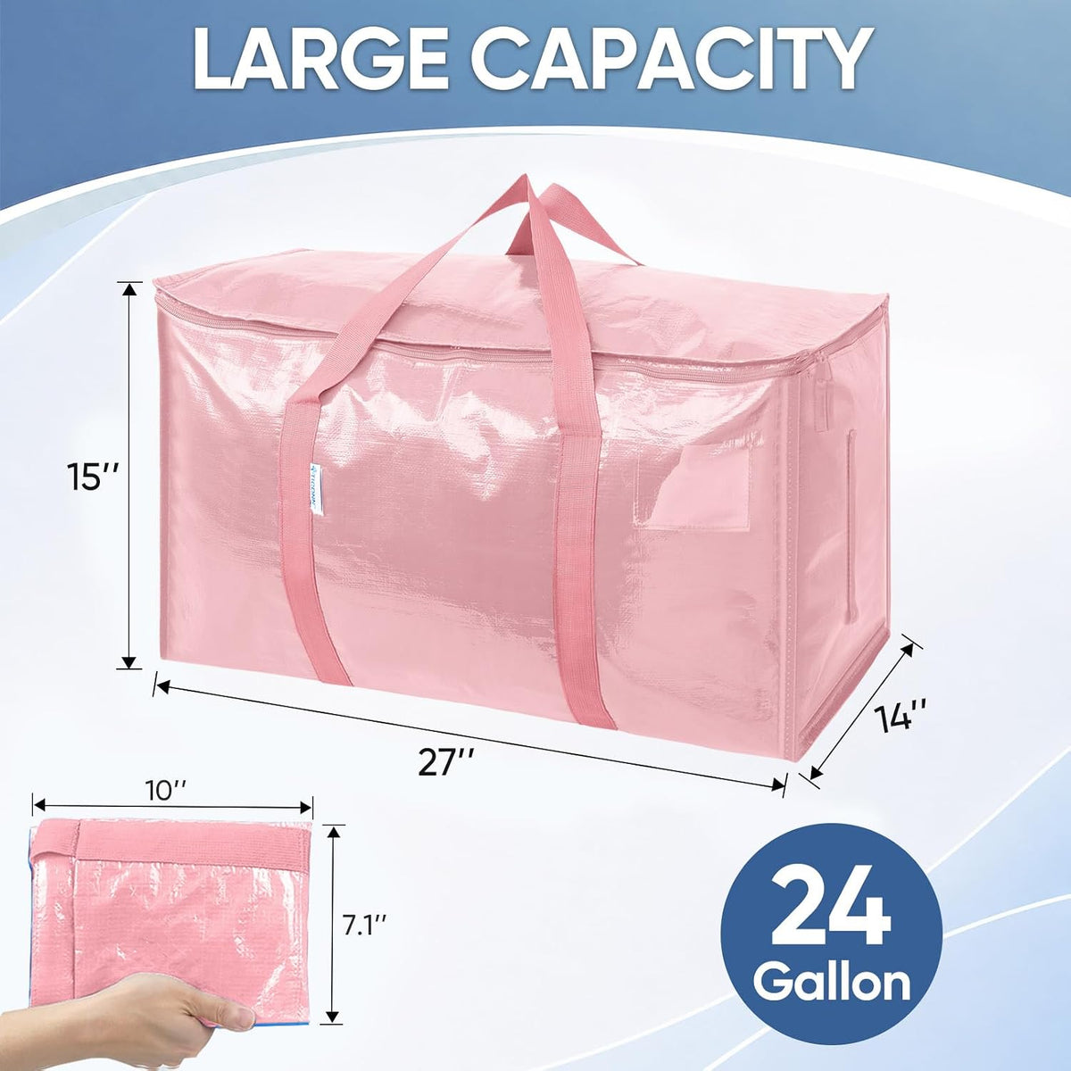TICONN Extra Large Moving Bags Heavy Duty with Zippers & Carrying Handles, Durable Storage Bags Moving Boxes for Closet Organizers and Storage (Blue)