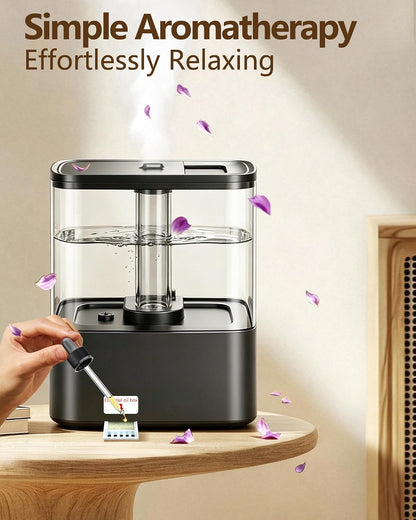 KZF 4L Top Fill Humidifiers for Bedroom & 40H Runtime - Cool Mist Humidifier, 3 Mist Levels, 8H Timer, Essential Oil Tray, Humidity Display, Quiet for Baby, Plants, Large Room (Black, 4, Liters)