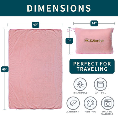 Travel Throw Blanket and Pillow- Soft 2 in 1