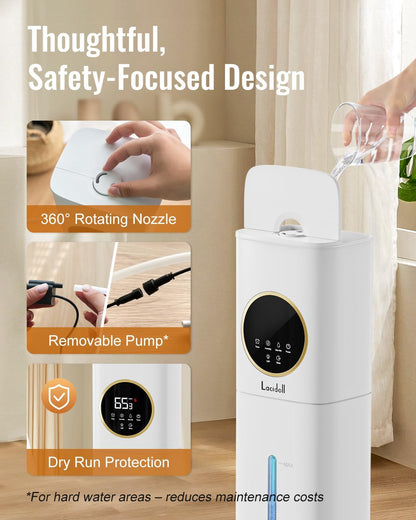 LACIDOLL Humidifiers for Bedroom 500 sq ft, 2.1Gal/8L Humidifier large room