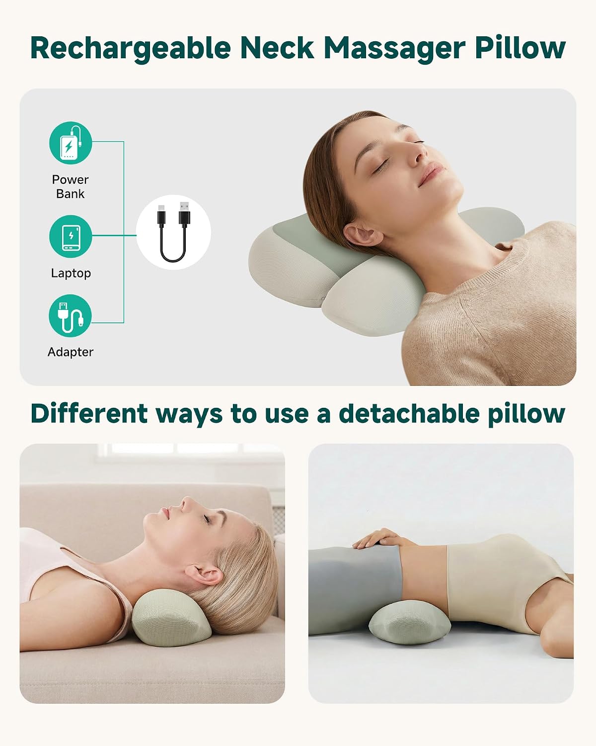 Snailax Cordless Neck Massager Pillow with Heat, Air Compression Stretcher