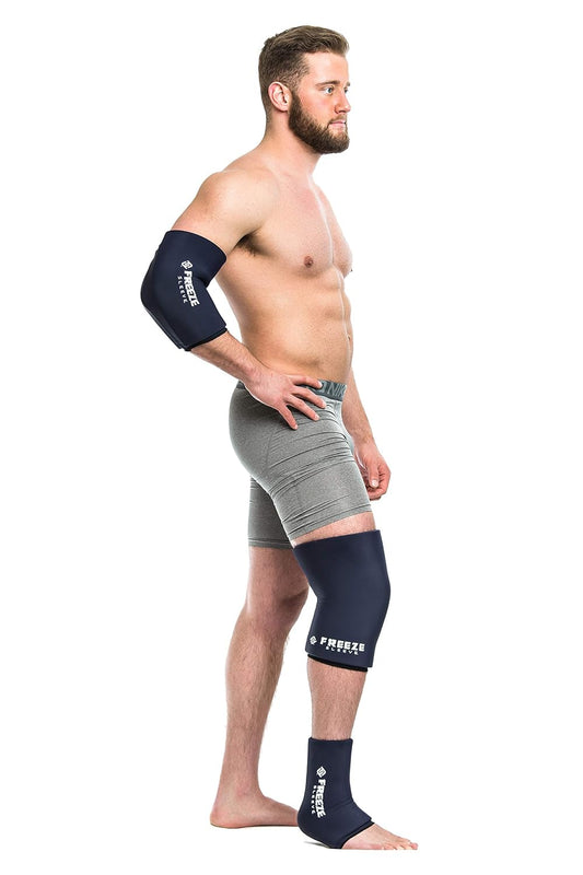 FreezeSleeve Ice and Heat Therapy Sleeve | Reusable Ice Pack Flexible Gel Compression Sleeve for Pain Relief and Recovery of Elbow Knee Ankle Leg Wrist Injuries | Black Large
