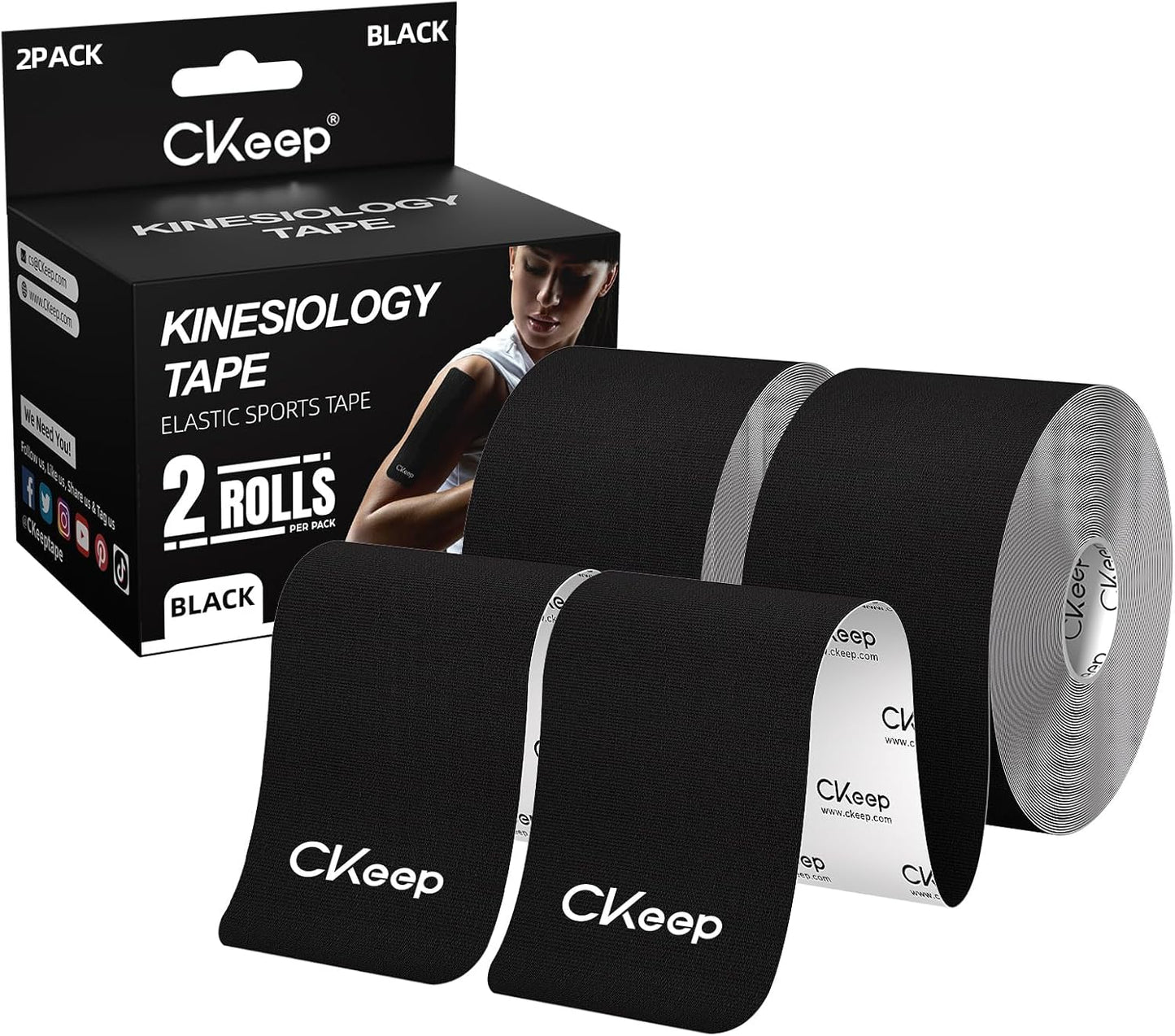 CKeep Kinesiology Tape, Uncut Premium Elastic Athletic Tape 2 Rolls, Beige | Original Cotton Latex Free Kinetic Tape, Breathable & Waterproof Sports Tape for Muscle and Joint Support, 2inch x 16ft