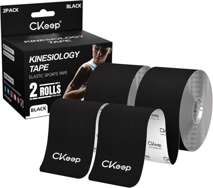 CKeep Kinesiology Tape, Uncut Premium Elastic Athletic Tape 2 Rolls, Beige | Original Cotton Latex Free Kinetic Tape, Breathable & Waterproof Sports Tape for Muscle and Joint Support, 2inch x 16ft