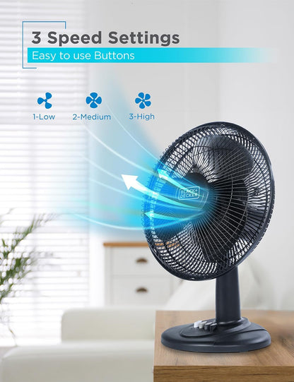 BLACK+DECKER 4" Convertible Cooling Fan, 3-Speed, Type-C USB, 2-Pack, Black