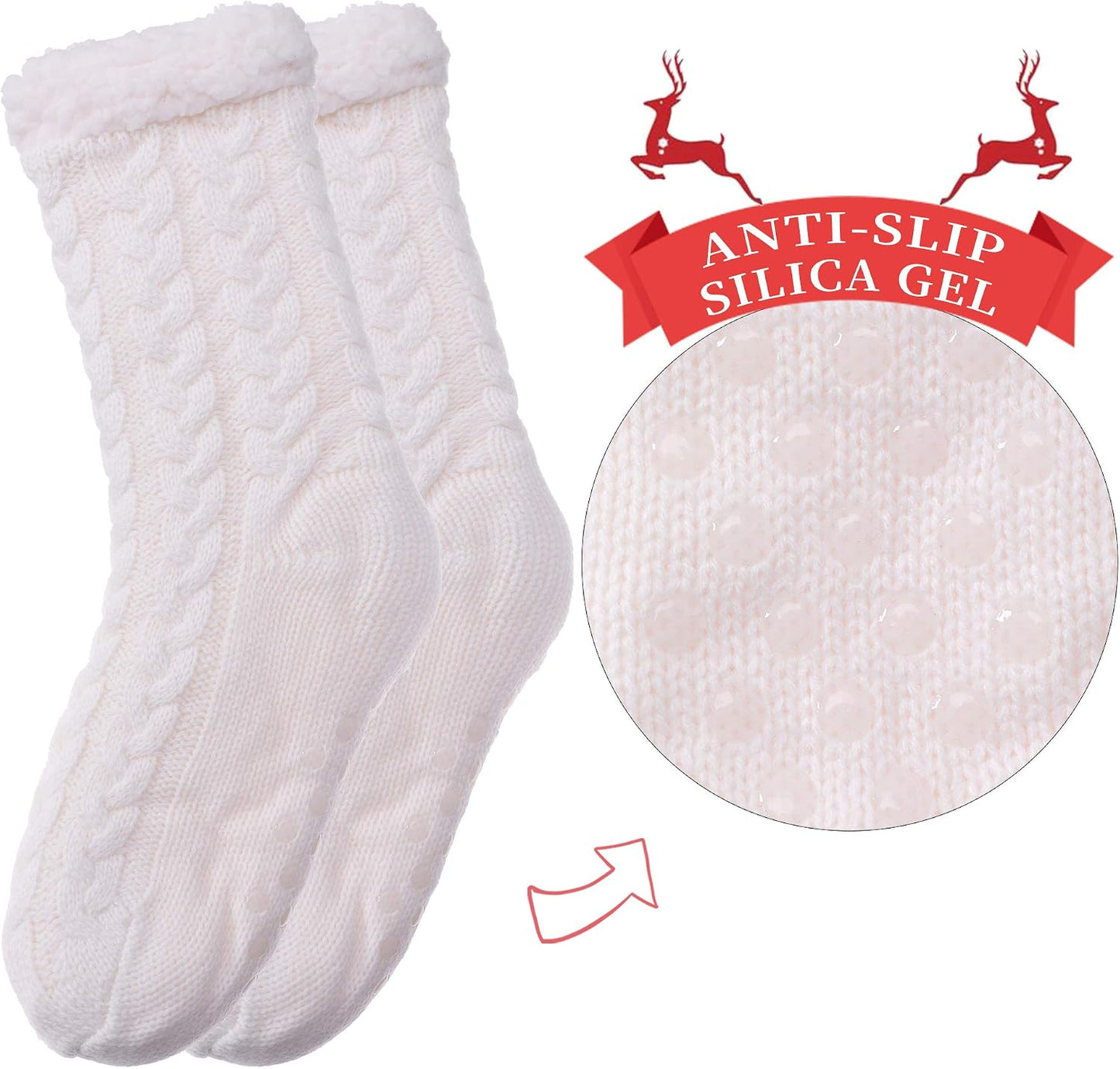 SDBING Women's Winter Super Soft Warm Cozy Fleece Lined Fuzzy Slipper Socks with Grippers