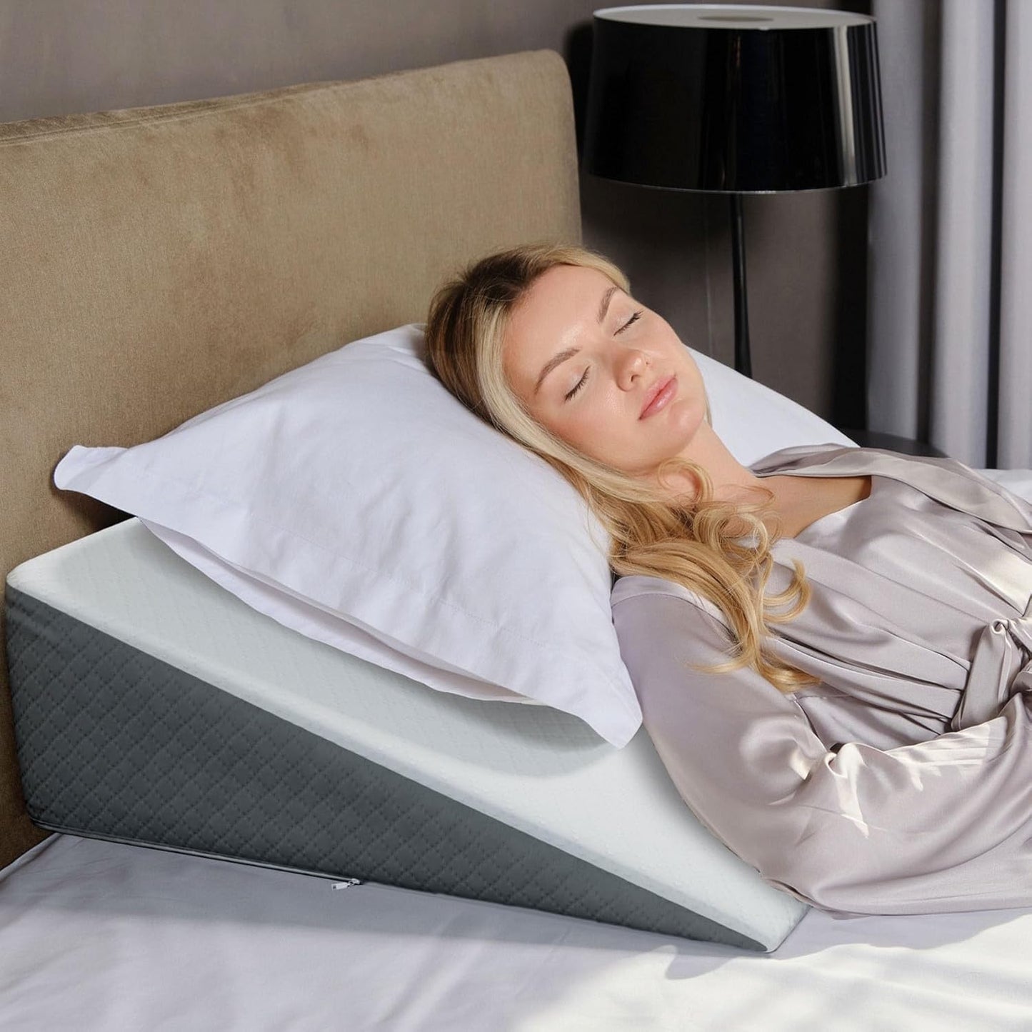 Kolbs Bed Wedge Pillow for Sleep Apnea, FSA Eligible Acid Reflux, and Back Pain Relief, with Chic Jacquard Cover - Headboard Wedges for Sleeping (5" Gentle Incline)